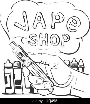 Vape Shop logo su sfondo bianco Illustrazione Vettoriale