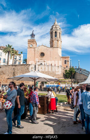 Sant Bartomeu e Santa Tecla chiesa a Sitges, Garraf, Catalogna, Spagna Foto Stock