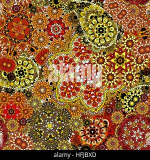 Modello senza soluzione di continuità sulla base di tradizionali elementi asiatici Paisley. Colorato Arancione Marrone Giallo illustrazione. Sfondo del vettore. Illustrazione Vettoriale