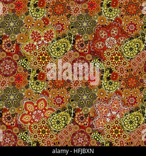 Modello senza soluzione di continuità sulla base di tradizionali elementi asiatici Paisley. Colorato Arancione Marrone Giallo illustrazione. Sfondo del vettore. Illustrazione Vettoriale