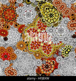 Modello senza soluzione di continuità sulla base di tradizionali elementi asiatici Paisley. Colorato Arancione Marrone Giallo illustrazione. Sfondo del vettore. Illustrazione Vettoriale