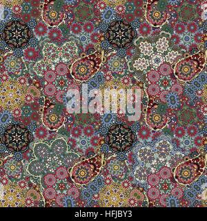 Modello senza soluzione di continuità sulla base di tradizionali elementi asiatici Paisley. Colorate blu pastello giallo vinoso illustrazione. Sfondo del vettore. Illustrazione Vettoriale