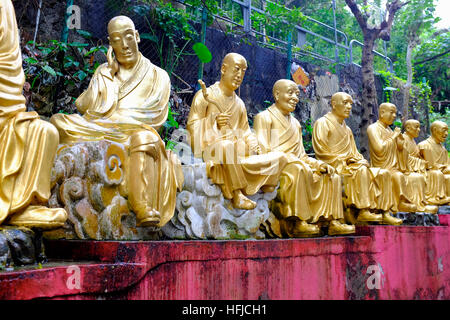 Statue presso il Monastero dei Diecimila Buddha in Sha Tin, Hong Kong, Cina. Foto Stock