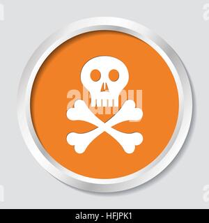 White teschio con ossa incrociate sul pulsante arancione Illustrazione Vettoriale