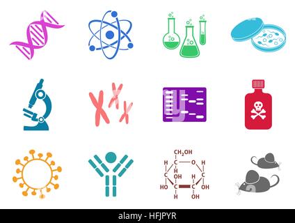 Set di dodici colorato di biologia molecolare le icone della scienza Illustrazione Vettoriale