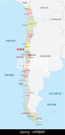 Il Cile politica e amministrativa di mappa Illustrazione Vettoriale
