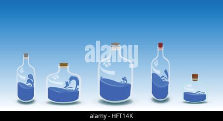 Cinque bottiglie di acqua illustrazione. Per utilizzare Progettazione, decorazione, stampa smart phone, sito web etc Illustrazione Vettoriale