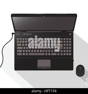 Laptop e mouse sulla figura in alto su sfondo isolato. Per utilizzare Progettazione, decorazione, stampa smart phone, sito web, ecc. Illustrazione Vettoriale