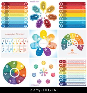 Collezioni di elementi Infographics. Modello per sette posizioni. Illustrazione Vettoriale