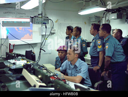 080721-N-3446M-011 Surabaya, Indonesia (21 luglio 2008) Electronics Tecnico 1a classe Joshua Hoeksema di comandante, Logistics Group Pacifico Occidentale, spiega l'impresa regionale di rete Sistema di scambio di informazioni a marina indonesiana di marinai. Le due marine sono la formazione come una parte di un corso di una settimana bilaterali impegno navale attività (NEA) tra Stati Uniti e Indonesia. Il NEA è parte di una serie annuale di marittimi bilaterali esercizi di formazione tra gli Stati Uniti e più a sud-est asiatico progettato per costruire relazioni e migliorare la prontezza operativa. (U.S. Nav Foto Stock