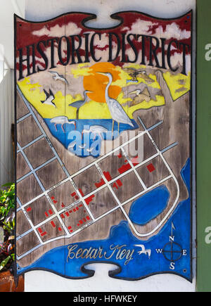 Florida, Cedar Key, il Museo Storico, il quartiere storico di legno intagliato mappa Foto Stock
