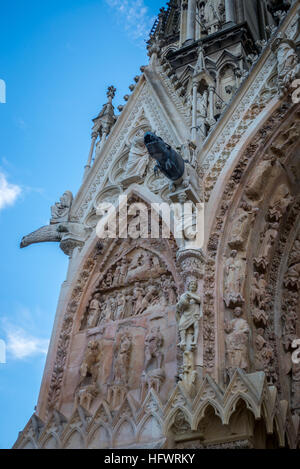 Gargoyle metallico sulla facciata della cattedrale di Reims, Francia Foto Stock