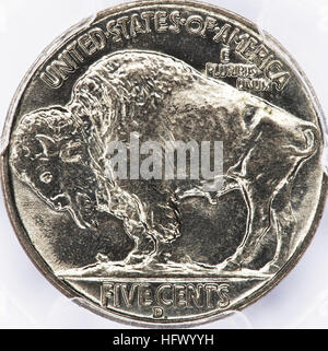 Antica buffalo nickle made in America. Foto Stock