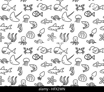 Mare senza soluzione di continuità la vita di animale in ocean pattern design vettoriali Illustrazione Vettoriale