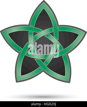 Nodo celtico pentacolo, verde, bianco e nero Illustrazione Vettoriale