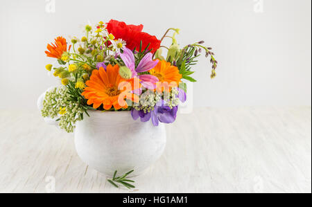 Decorativi fiori freschi in un vaso bianco Foto Stock