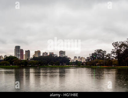 Il Brasile, Stato di Sao Paulo, città di Sao Paulo, Cityscape visto dal Parco Ibirapuera. Foto Stock