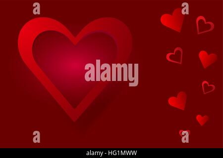 Il grande cuore rosso telaio è nel lato sinistro del vettore. Il rosso pieno e il frame i cuori sono nel lato destro del vettore. Illustrazione Vettoriale