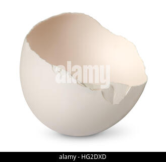 Singola mezza da si è schiantato uovo isolato su sfondo bianco Foto Stock