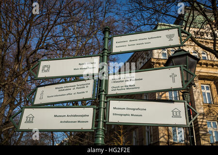 Strada turistica segno posto a Cracovia, Polonia Foto Stock