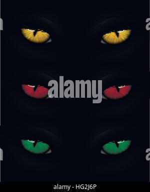 Set di occhi di gatto rosso, giallo e verde Illustrazione Vettoriale