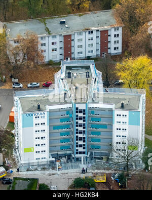 Vista aerea, ristrutturazioni VONOVIA grattacielo e insediamento strada narciso, alloggi sociali, di alloggi in locazione, Bochum Ruhr aeria, Foto Stock