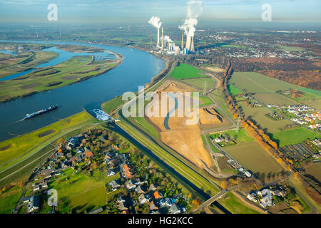 Vista aerea, Emscher estuario, Reno prati, Dinslaken, Reno, ricostruzione di Emscher bocca, Dinslaken, Ruhr aeria, Foto Stock