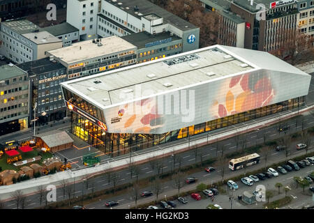 Vista aerea, DFB museo del calcio Dortmund di notte, museo del calcio, Dortmund, Ruhr aeria, RENANIA DEL NORD-VESTFALIA, Germania Foto Stock