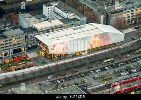 Vista aerea, DFB museo del calcio Dortmund di notte, museo del calcio, Dortmund, Ruhr aeria, RENANIA DEL NORD-VESTFALIA, Germania Foto Stock