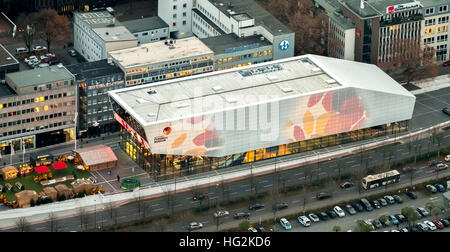 Vista aerea, DFB museo del calcio Dortmund di notte, museo del calcio, Dortmund, Ruhr aeria, RENANIA DEL NORD-VESTFALIA, Germania Foto Stock