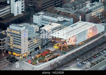 Vista aerea, DFB museo del calcio Dortmund di notte, museo del calcio, Dortmund, Ruhr aeria, RENANIA DEL NORD-VESTFALIA, Germania Foto Stock