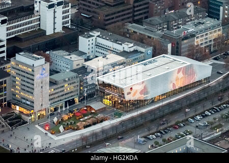 Vista aerea, DFB museo del calcio Dortmund di notte, museo del calcio, Dortmund, Ruhr aeria, RENANIA DEL NORD-VESTFALIA, Germania Foto Stock