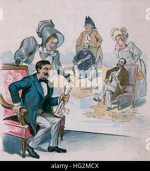 Sperando che Philadelphia seguirà il buon esempio di Brooklyn e New York. Stampa mostra Robert E. Pattison seduto in una sedia etichettata "ayoralty' con una donna etichettato 'Philadelphia' dietro di lui, Charles A. Schieren seduto in una sedia etichettata "ayoralty' con una donna etichettato 'Brooklyn' dietro di lui e William L. forte seduto in una sedia etichettata "ayoralty' con Padre Kniccurbocker dietro di lui; tutti sono carte holding denominata "riforma". 1895 Foto Stock