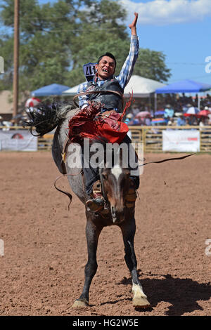 Rodeo concorrenza durante la Navajo Nation Fair, rinomata in tutto il mondo come evento che mette in mostra l'agricoltura Navajo, belle arti e mestieri, con la promozione e pr Foto Stock