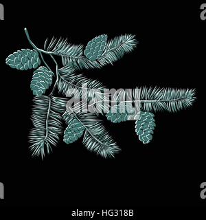 Disegnata a mano pine tree branch Illustrazione Vettoriale