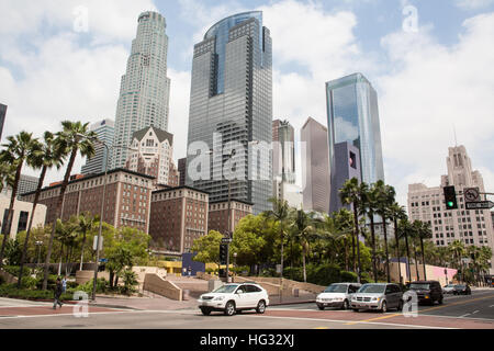 Skyscapers Pershing Square,centro nel quartiere finanziario,nel centro cittadino di Los Angeles,L.A., California, U.S.A.,Stati Uniti d'America Foto Stock