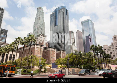 Skyscapers Pershing Square,centro nel quartiere finanziario,nel centro cittadino di Los Angeles,L.A., California, U.S.A.,Stati Uniti d'America Foto Stock