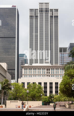 Skyscapers Pershing Square,centro nel quartiere finanziario,nel centro cittadino di Los Angeles,L.A., California, U.S.A.,Stati Uniti d'America Foto Stock