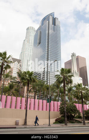 Skyscapers Pershing Square,centro nel quartiere finanziario,nel centro cittadino di Los Angeles,L.A., California, U.S.A.,Stati Uniti d'America Foto Stock