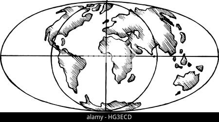Disegno vettoriale mappa del mondo. Globo piana. L'immagine stilizzata di isolati. Illustrazione Vettoriale