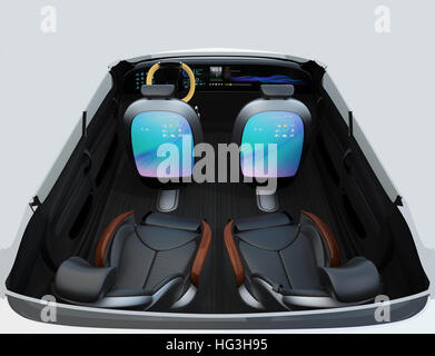 Auto-auto pilotaggio Concetto di immagine. Utilizzare lo schermo a sfioramento dei sedili anteriori possono accedere a Internet. Il rendering 3D'immagine. Foto Stock