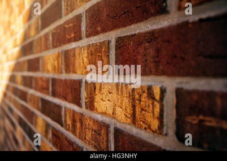 Bellissimo rustico in mattoni a vista in prospettiva, un muro di mattoni dettaglio con profondità di campo Foto Stock