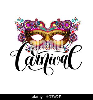 Maschera di carnevale con silhouette ornamentali piuma floreale e la mano Illustrazione Vettoriale