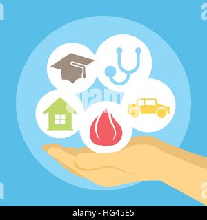 Veriety di assicurazione icone piatta Illustrazione Vettoriale