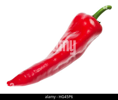 Un rosso fresco dolce peperone appuntito isolati su sfondo bianco Foto Stock