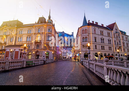 Lubiana, decorato per il Natale e il nuovo anno celebrazione Foto Stock