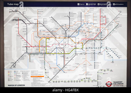 La metropolitana di Londra trasporto mappa tubo Foto Stock