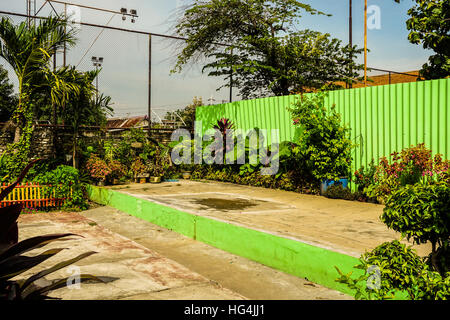 Cortile interno con un bellissimo giardino e una parete verde foto scattata a Semarang Indonesia Foto Stock