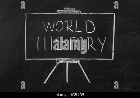 La storia del mondo writed sulla lavagna con Chalk Foto Stock