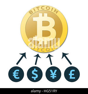 Il bitcoin futuro. Golden bitcoin moneta virtuale. Foto Stock